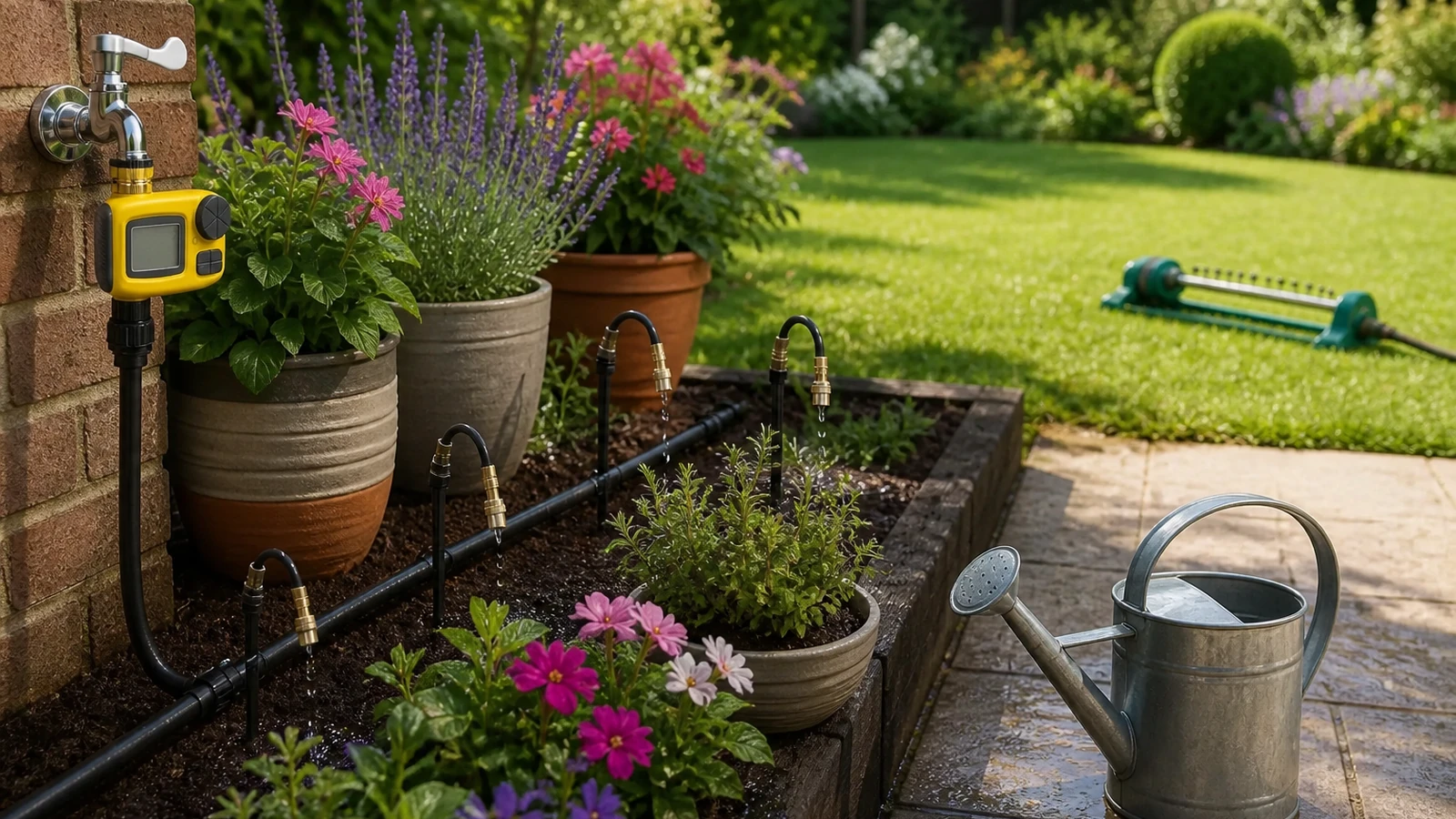Drip vs sprinkler vs soaker vs watering can: what actually waters pots, beds and a greenhouse?