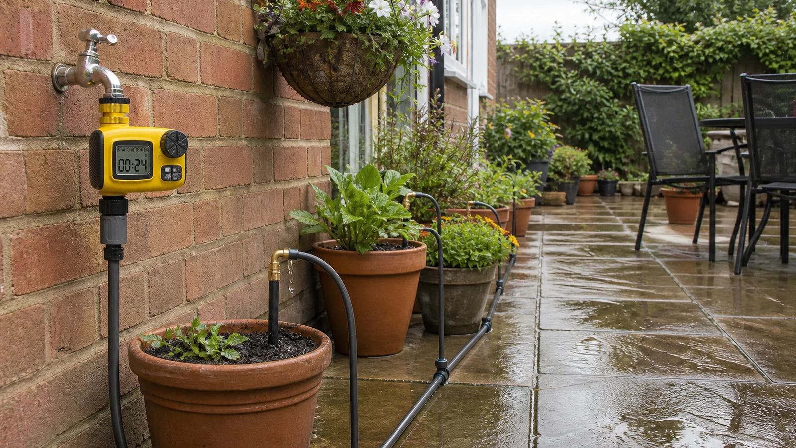 Keep patio pots, hanging baskets and greenhouse plants alive while you’re away — if you test the kit first